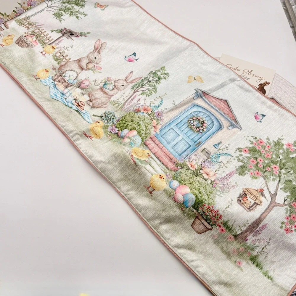 Easter Blessings Table Runner‎ and Set of 4 Braided Placemats Bunny Rabbit